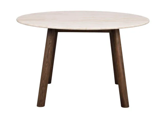 Taransay matbord Ø125 beige travertin/brun ek