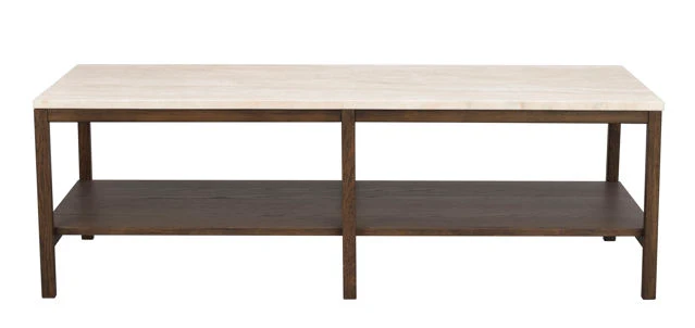 Orwel soffbord 140x60 beige travertin/brun ek