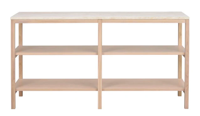 Orwel avlastningsbord 140xH75 beige travertin/vitpigmenterad ek