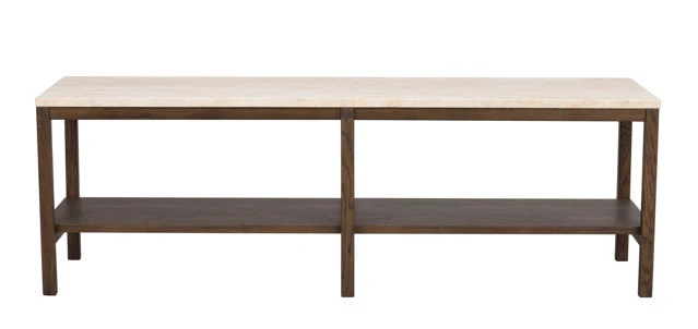 Orwel avlastningsbord 140xH45 beige travertin/brun ek