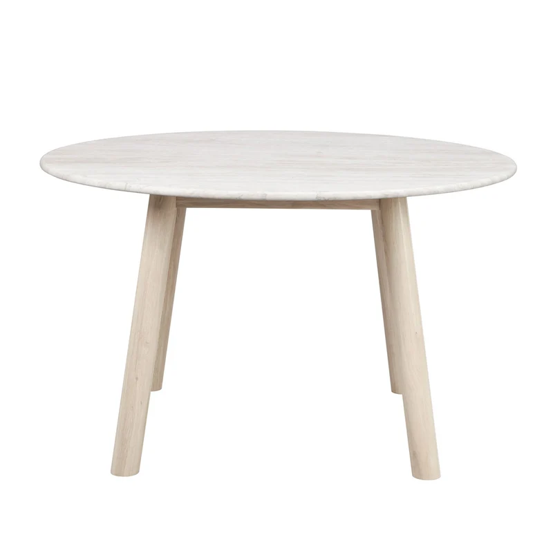 Matbord Taransay, Beige travertin / Vitpigmenterad ek