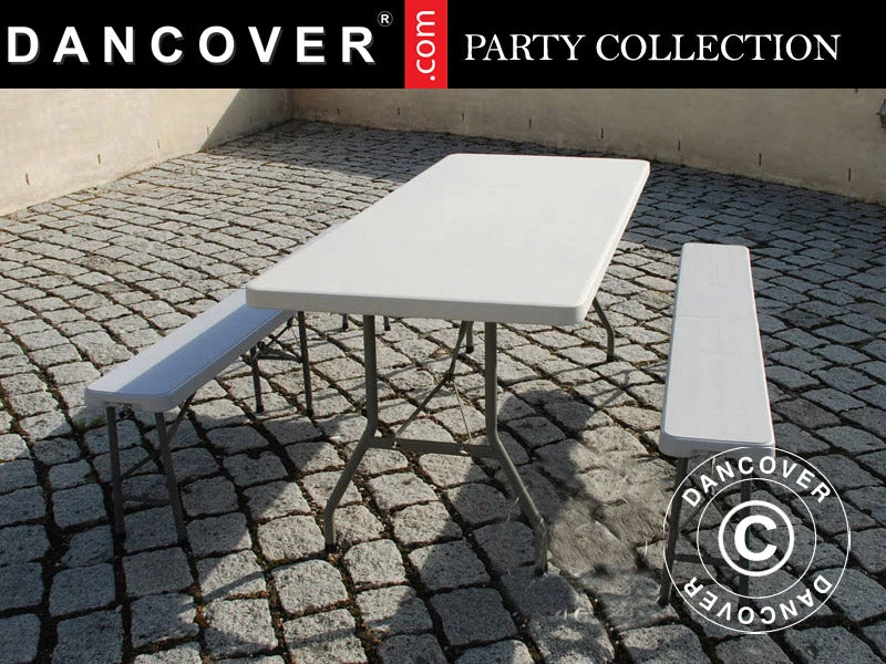 Fest paket 1 fällbord (240cm) + 2 fällbara bänkar (244cm)