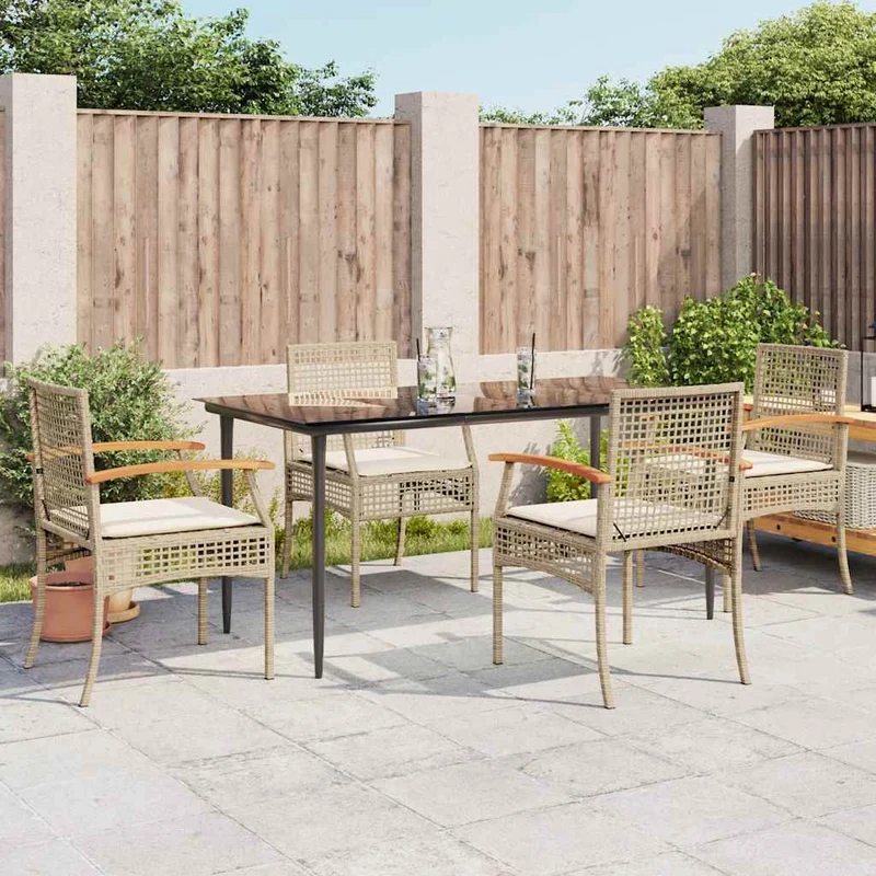 Matgrupp för trädgården med dynor 5 delar beige konstrotting