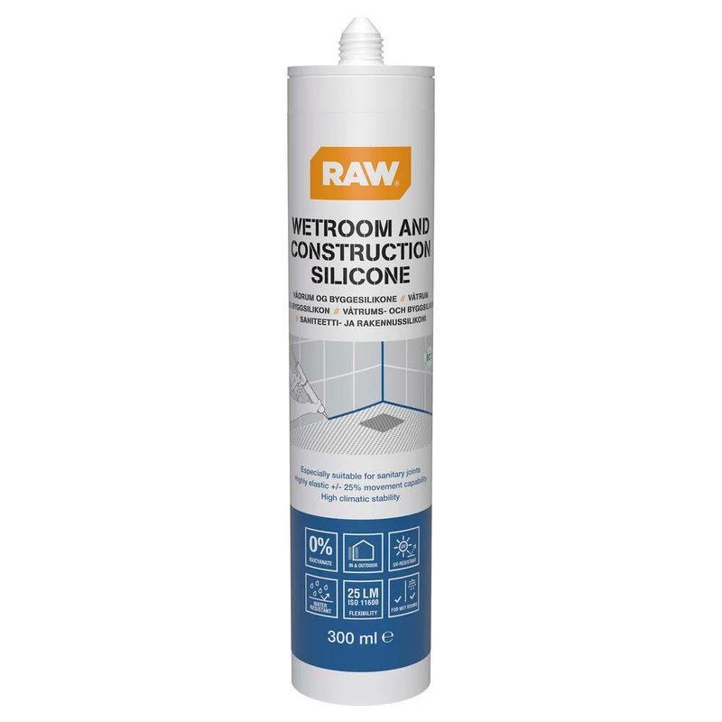 Sanitetssilikon RAW 300 ml – grå, vit, transparent