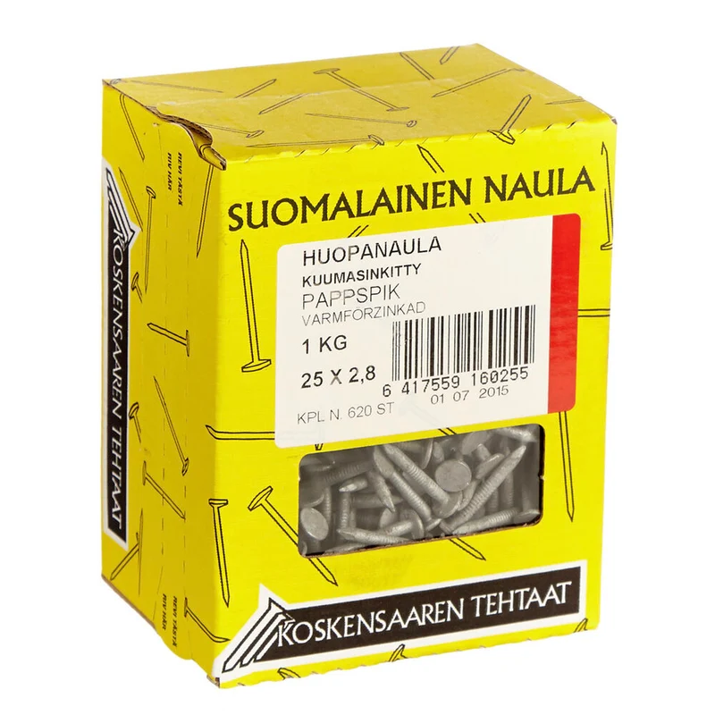 Varmförzinkad pappspik 25 × 2,8 mm, 1 kg (91PF)