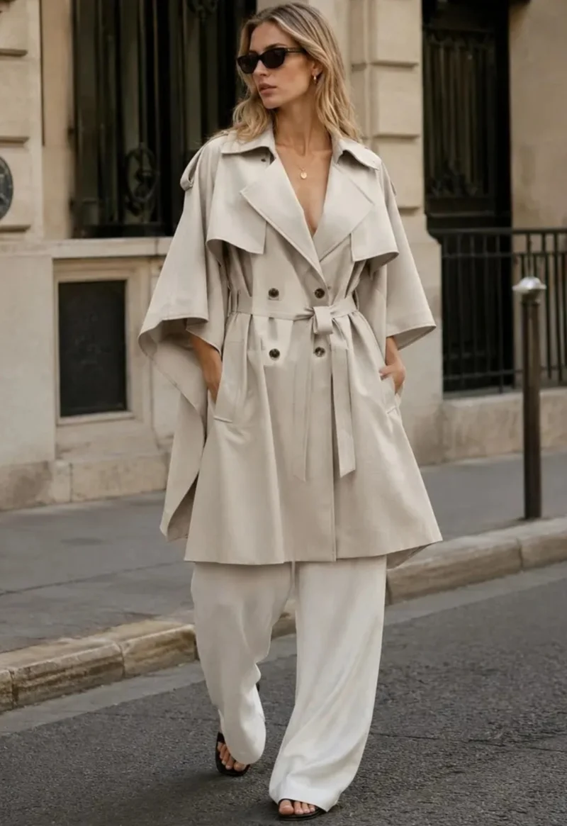 LUMEA – Dubbelknäppt trenchcoat med skärp Beige