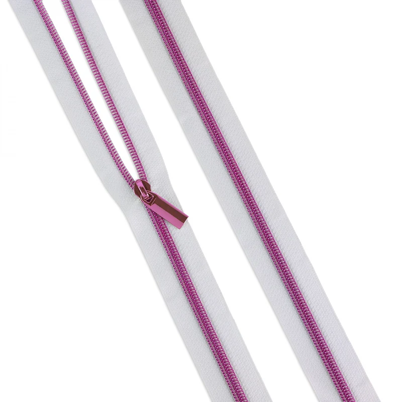 White Tula nylon dragkedja medTula rosa tänder #5 - 3 yard (2.7 m ) & 9 st Tula rosa kläppar - Sassafras Lane Designs