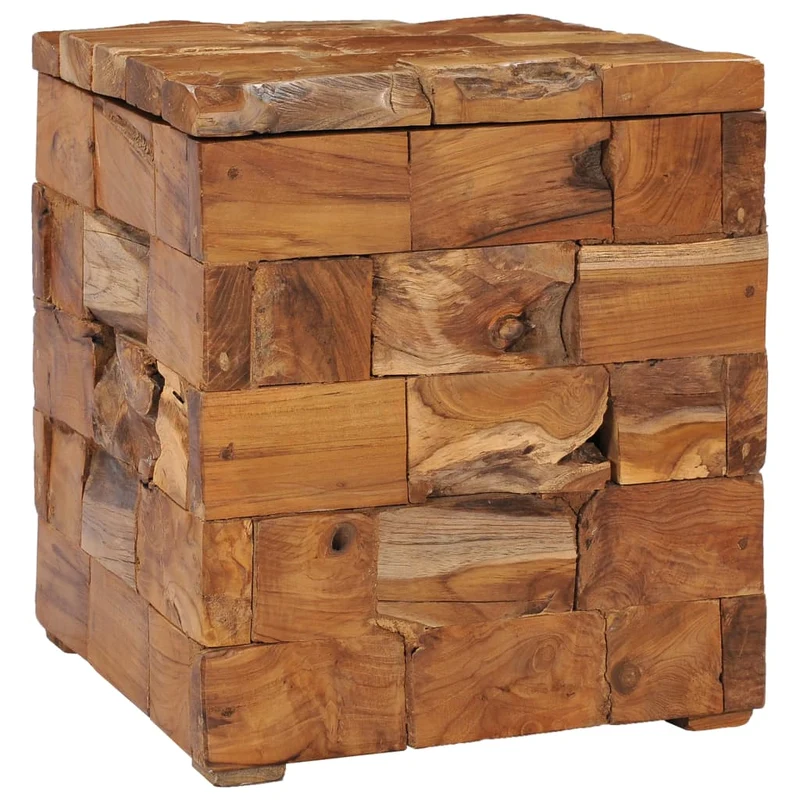 NNEVL Förvaringspall i massiv teak 40×40×45 cm – Natur