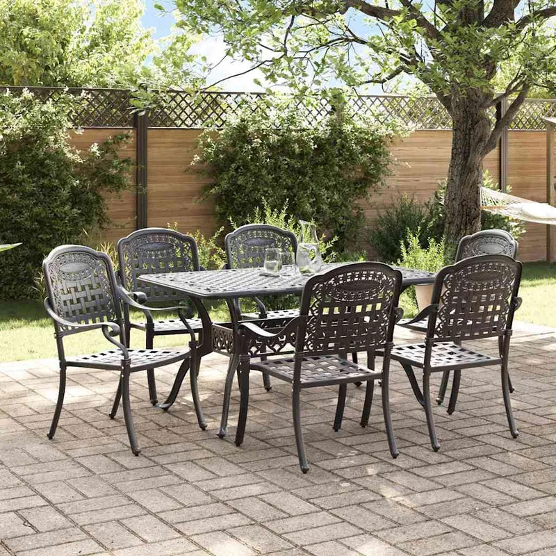 Trädgårdsmöbelset 7 st Svart Aluminium