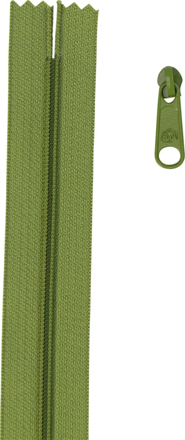 Oliven grön zipper by the yard till väskor etc - ByAnnie