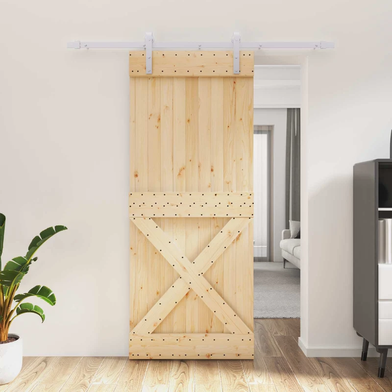 Skjutdörr Naturlig och vit 85 x 210 cm Massiv furuträdörr