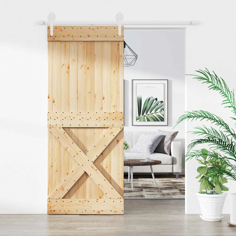 Skjutdörr Naturlig och vit 85 x 210 cm Massiv furuträdörr