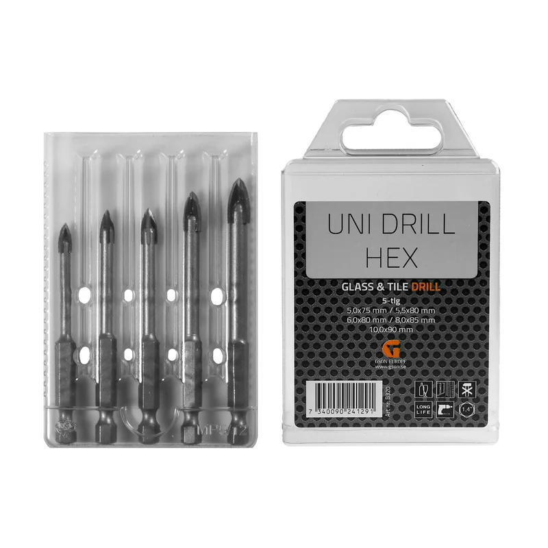 Glas- & Kakelborr Set 5-pack | 1/4" hexfäste
