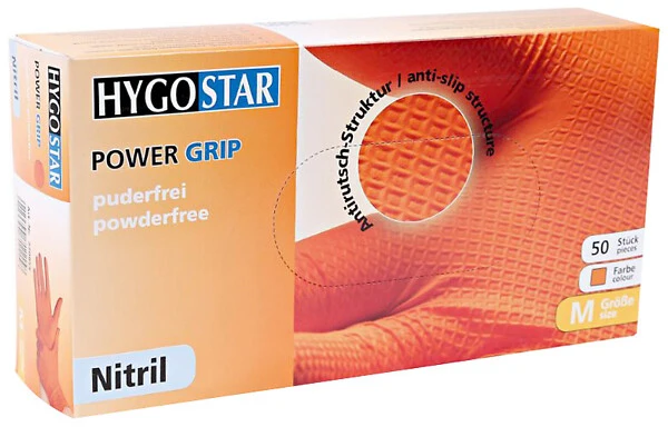 Engångshandskar Power Grip nitril – orange, starka med fiskfjällsgrepp, 50 st