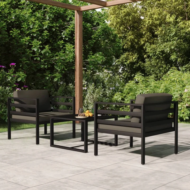 Loungegrupp för trädgården 3 delar med dynor aluminium antracit