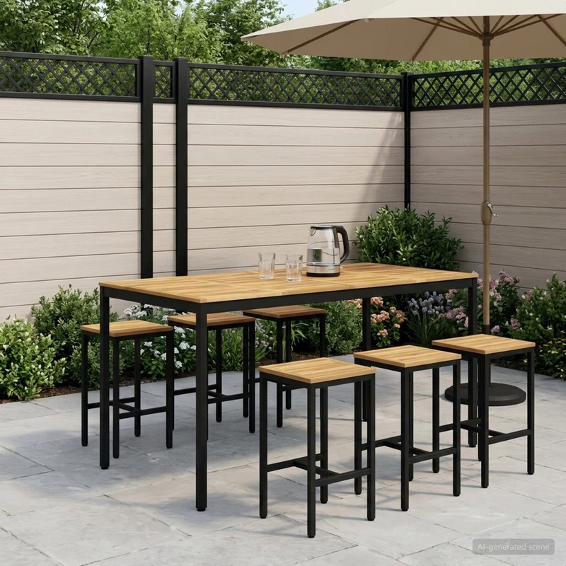 Trädgård Bar Bord Vit och svart 196 x 100,5 x 105 cm