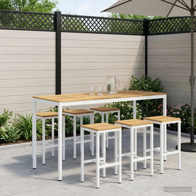 Trädgård Bar Bord NAARDEN Vit 196 x 80,5 x 105 cm