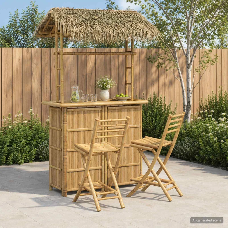 Utebarbord och stolar 3 st Naturlig Bambu