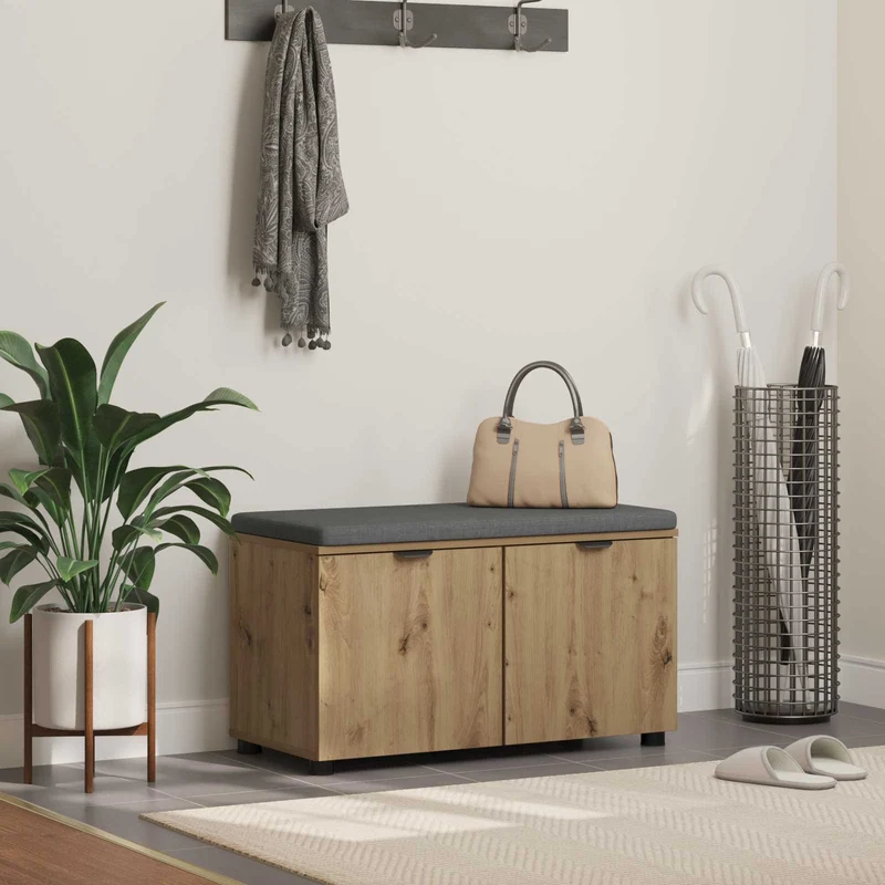 Skobänk med dyna Artisan-ek 80 x 38 x 46 cm Konstruerat trä