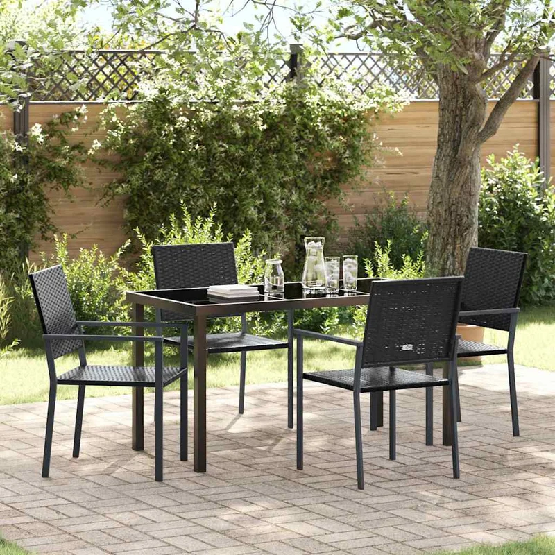 Trädgårdsmöbelset 5 st Svart PE Rattan