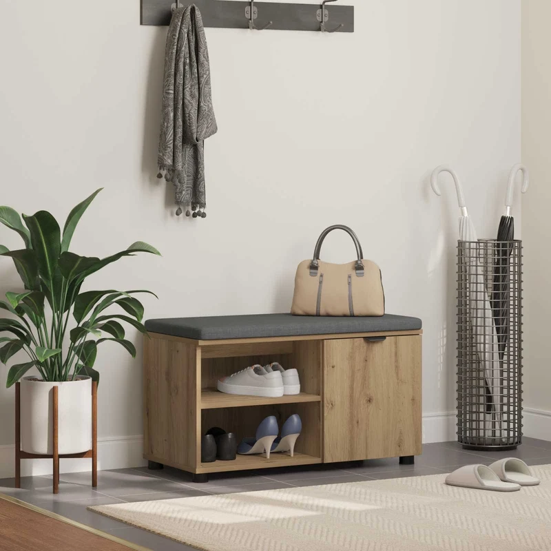 Skobänk med kudde Artisan-ek 80 x 38 x 46 cm Konstruerat trä