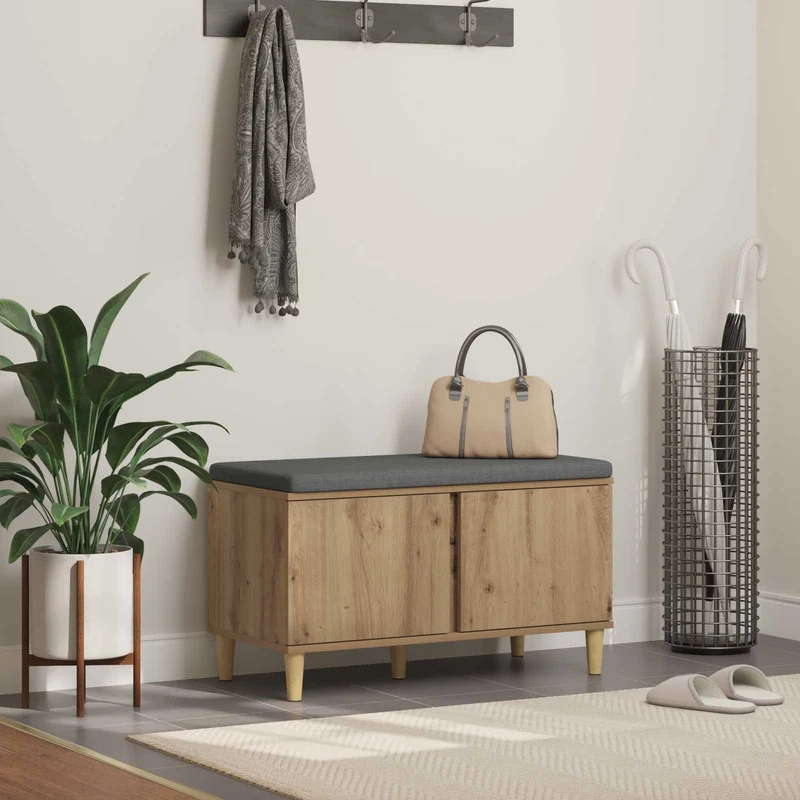 Skobänk med dyna Artisan-ek 80 x 38 x 46 cm Konstruerat trä