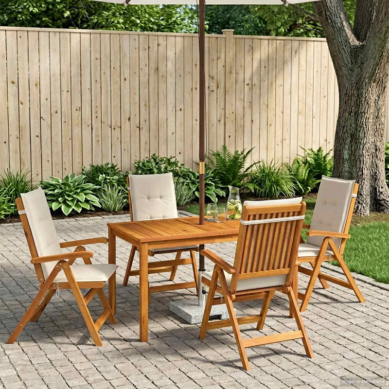 5-Piece Garden Dining Set 4-sits Gräddvit Massivt Akaciaträ