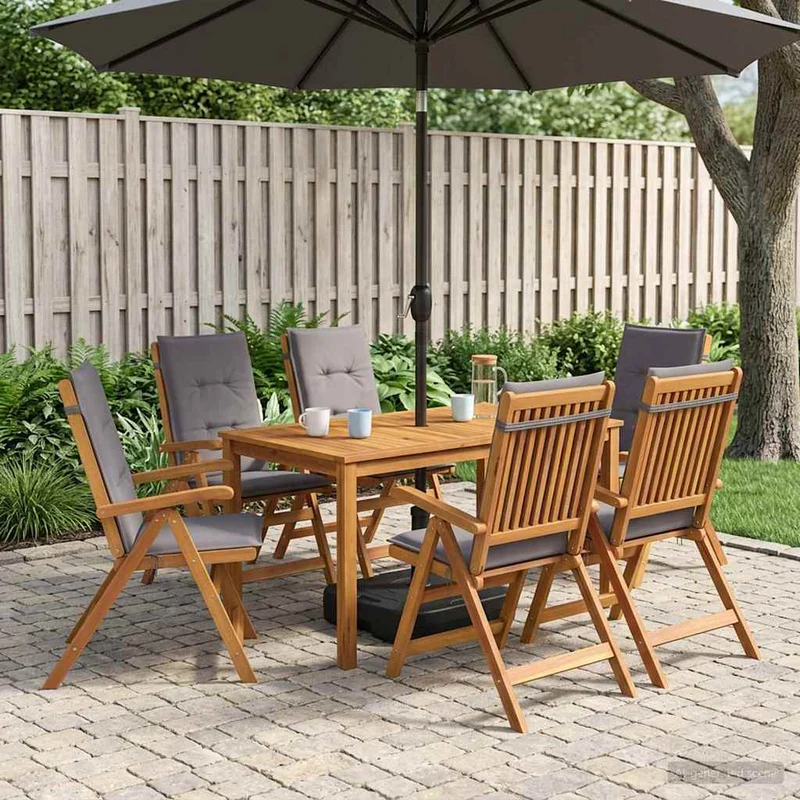 7-Piece Garden Dining Set 6-sits Antracit Massivt Akaciaträ