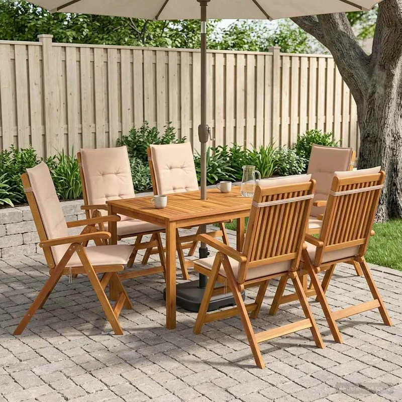 7-Piece Garden Dining Set 6-sits Beige Massivt Akaciaträ