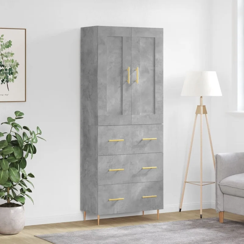 Högskåp betonggrå 69,5x34x180 cm konstruerat trä